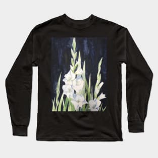 White Gladioli in watercolour against a dark background. Long Sleeve T-Shirt